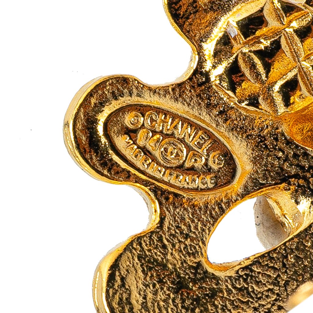 Chanel Gold Plated CC Flower Clip On Earrings - Image 6