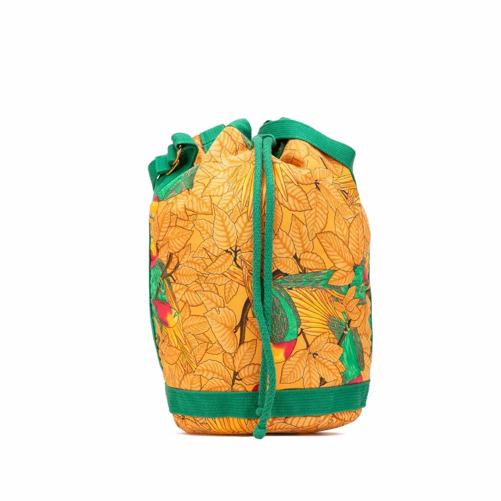 Hermès Toile Les Perroquets Bucket Bag Orange Canvas Good - Front View
