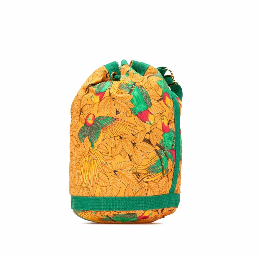 Hermès Toile Les Perroquets Bucket Bag Orange Canvas Good - Back View
