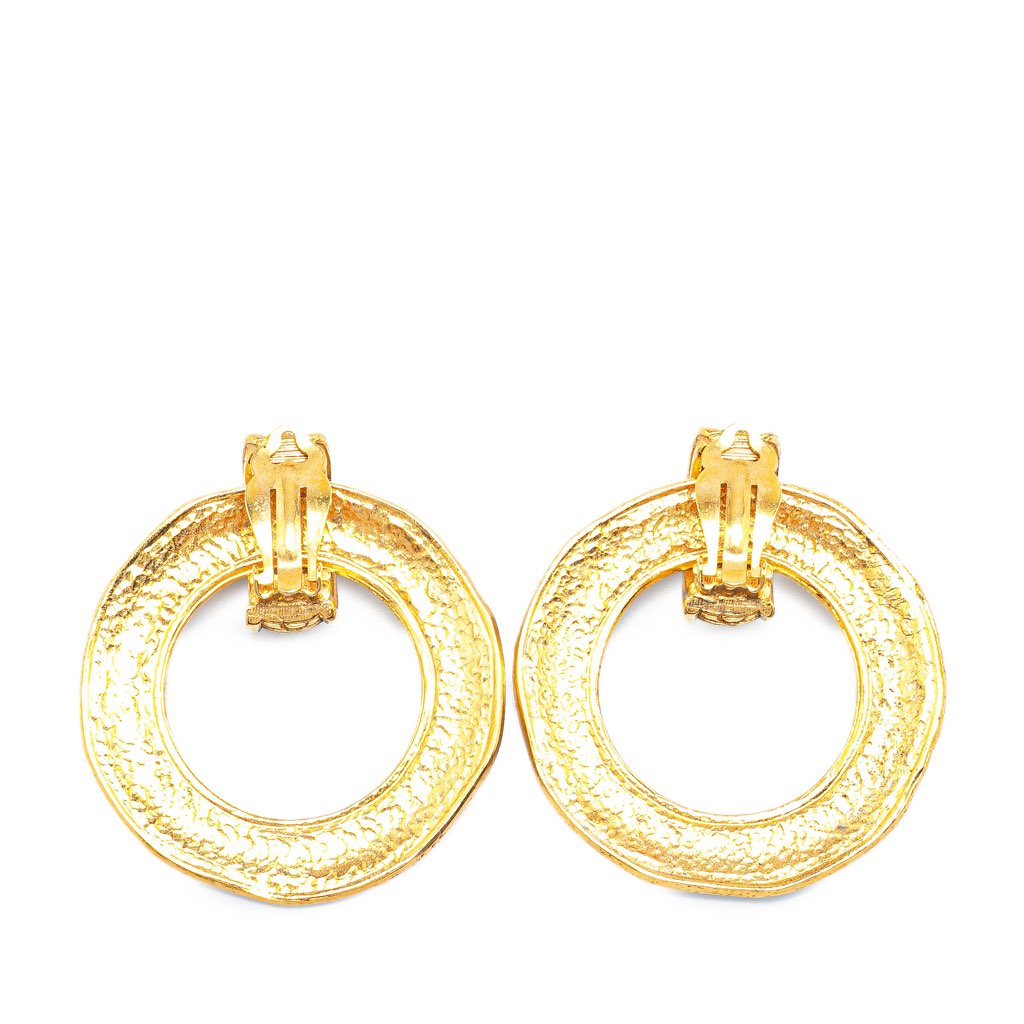 Chanel Gold Plated Round Drop Clip on Earrings - 2