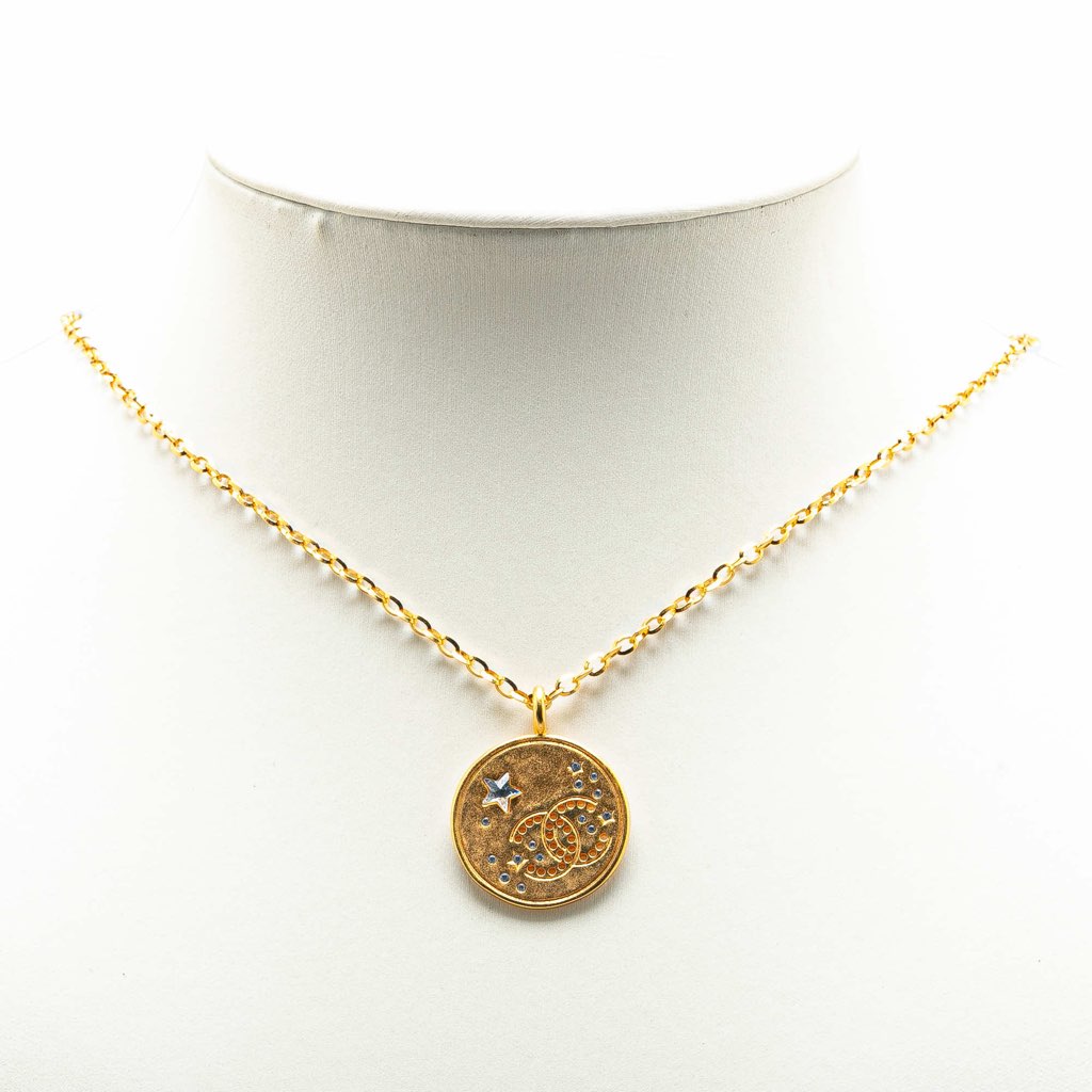 Chanel Gold Plated CC Star Rhinestone Pendant Necklace - 5