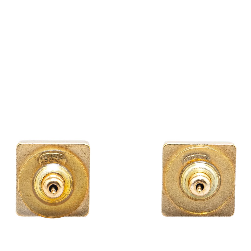 Chanel Gold Plated Square CC Mirror Push Back Earrings - 2