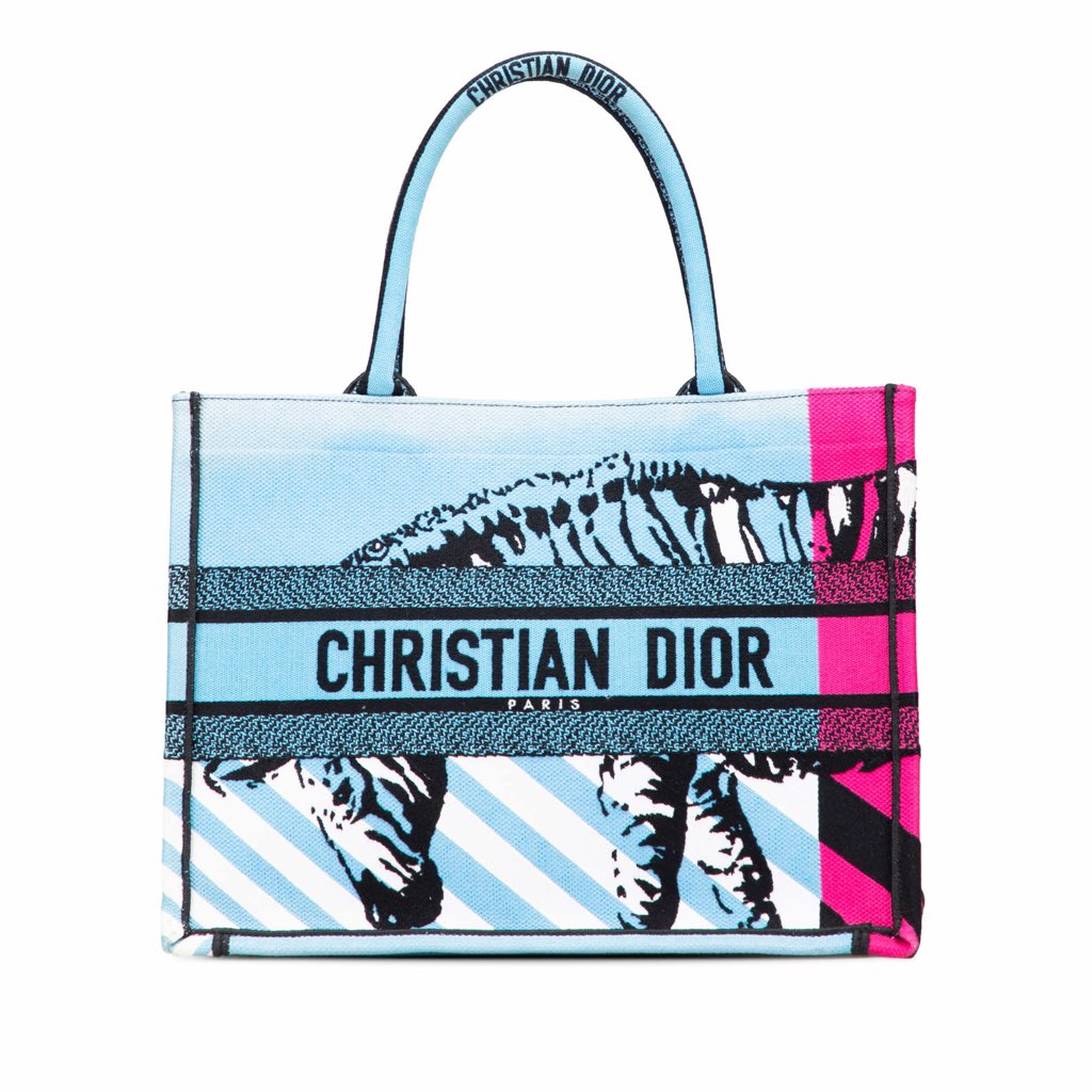 Dior Medium Embroidered Canvas Zebra D Jungle Pop Book Tote