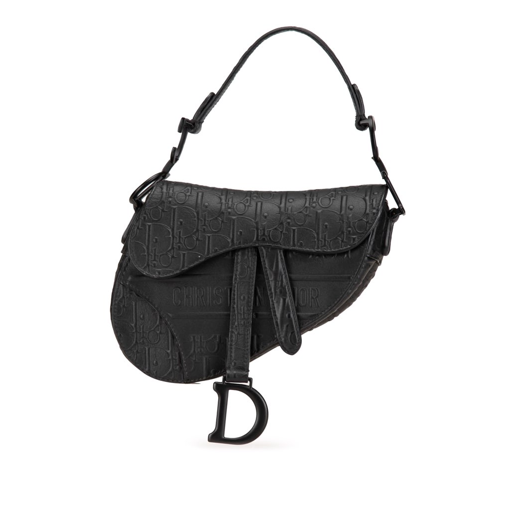 Dior Mini Oblique Embossed Calfskin Saddle Bag