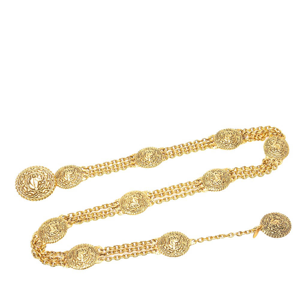 Chanel Gold Plated Equestrian Medallion Chain Belt