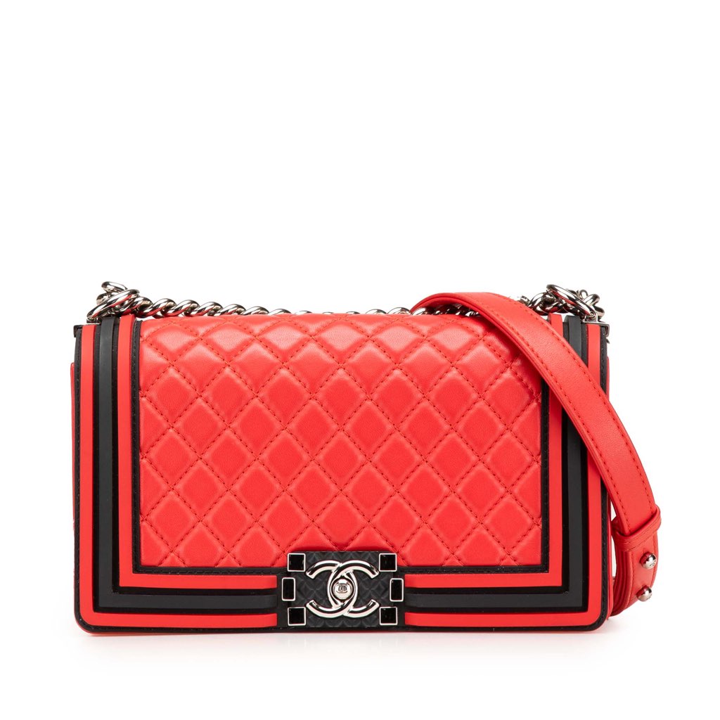 Chanel Old Medium Bicolor Quilted Lambskin and Rubber Boy Flap