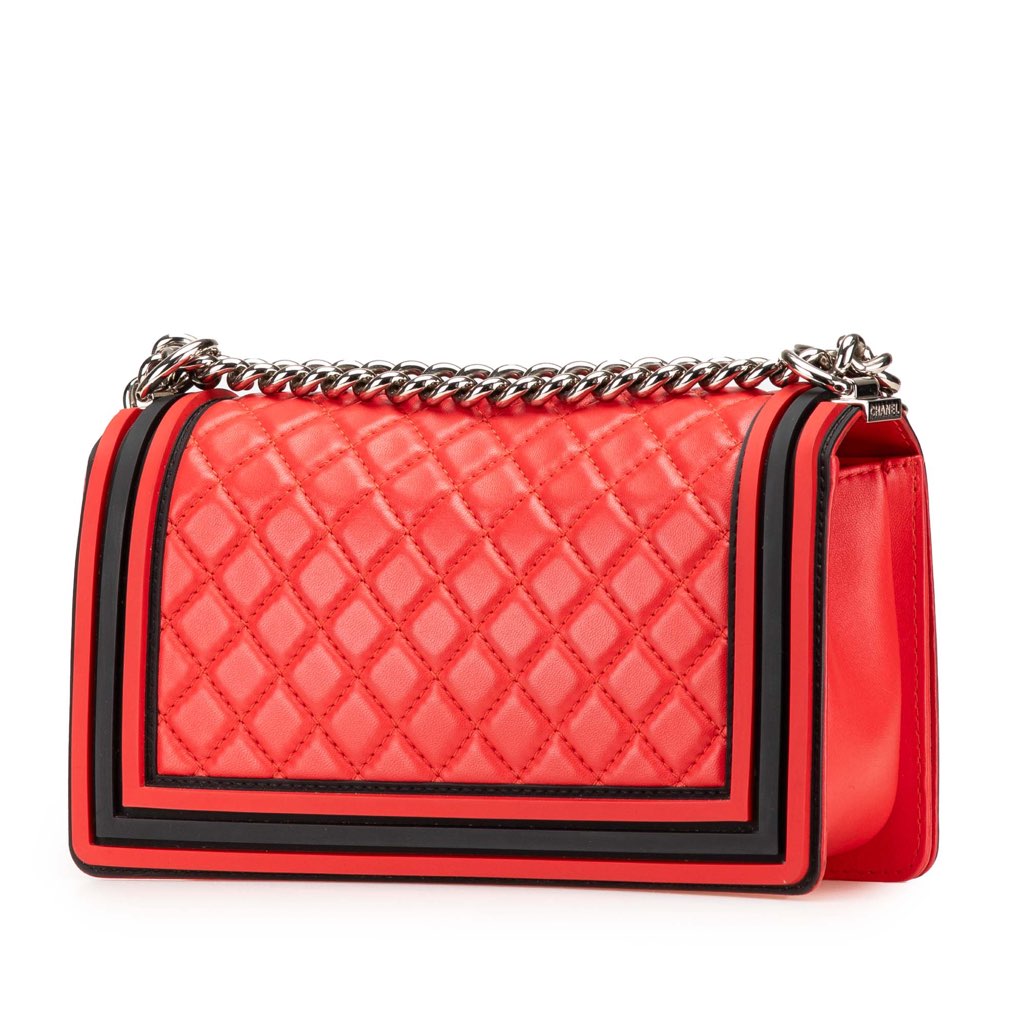 Chanel Old Medium Bicolor Quilted Lambskin and Rubber Boy Flap - Back view