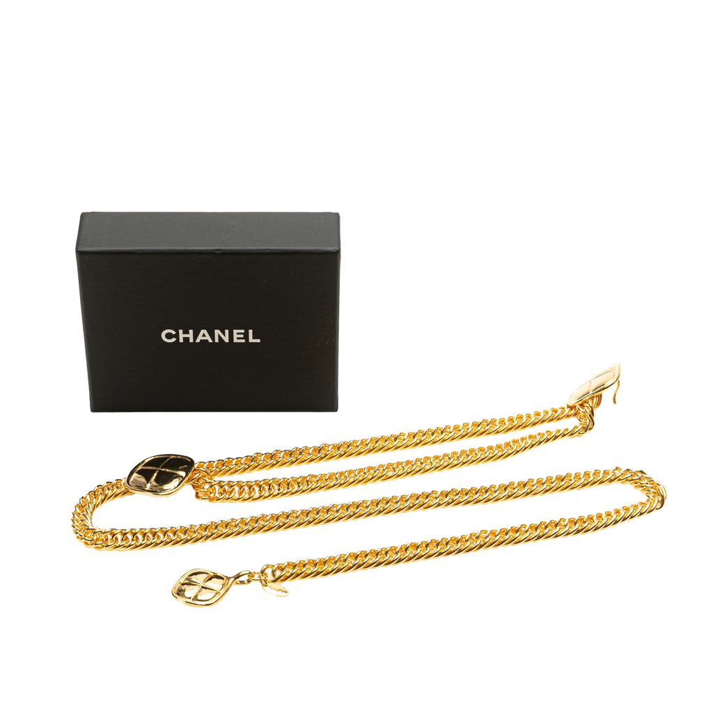 Chanel Gold Plated Quilt Charm Chain Belt - Side view