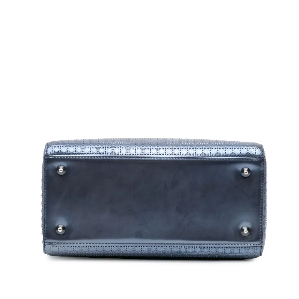 Dior Medium Metallic Patent Microcannage Lady Dior Blue Leather Good - Inside View