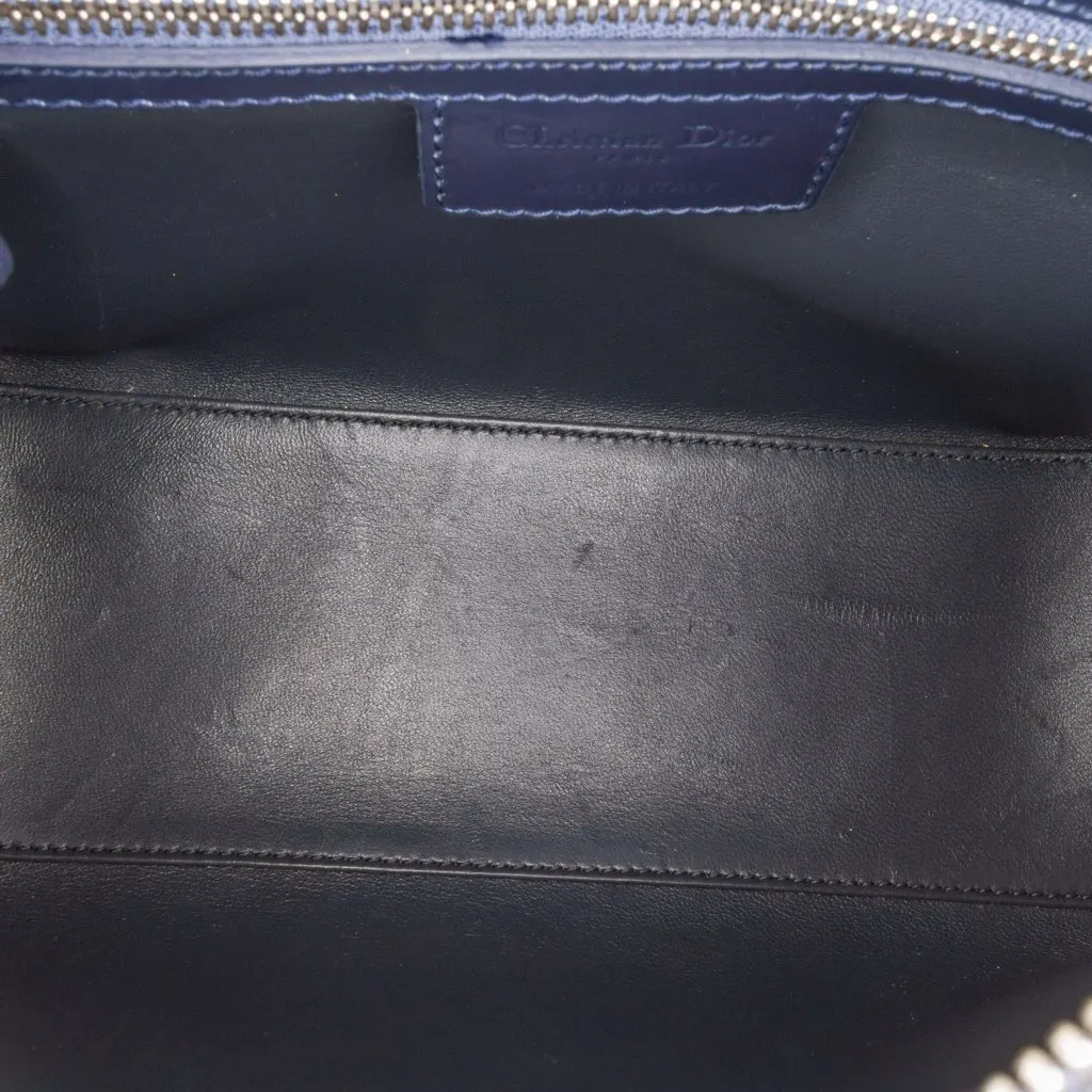 Dior Medium Metallic Patent Microcannage Lady Dior Blue Leather Good - Model View