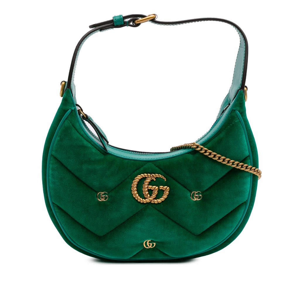 Gucci Mini GG Marmont Matelasse Velvet Torchon Half Moon Bag