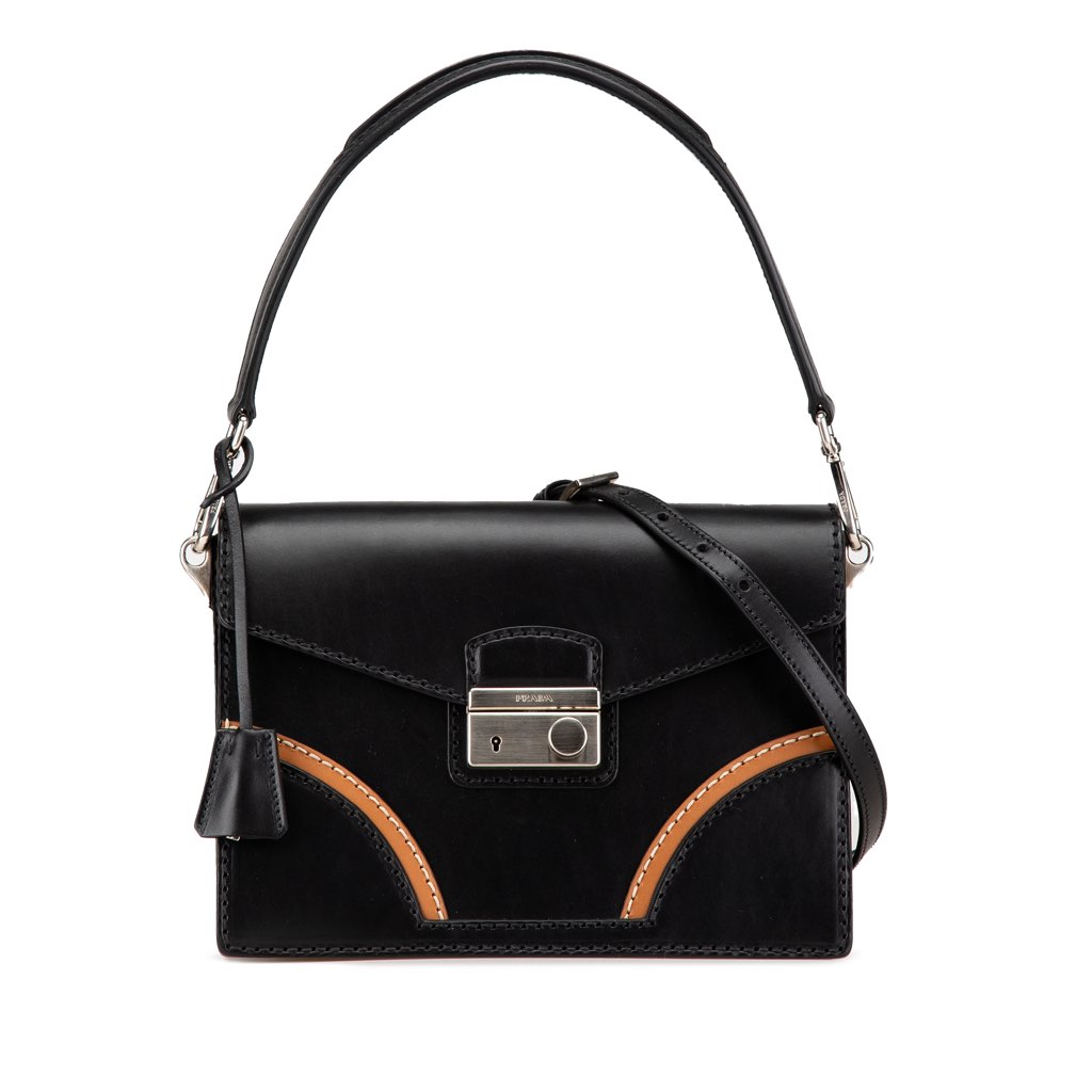 Prada Vitello Stitched Sound Lock Satchel