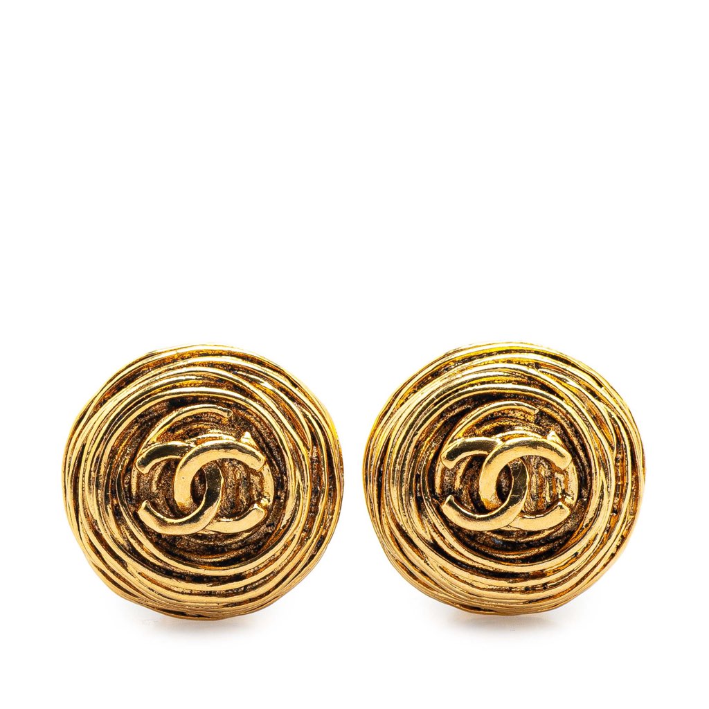 Chanel Gold Plated CC Round Clip On Earrings