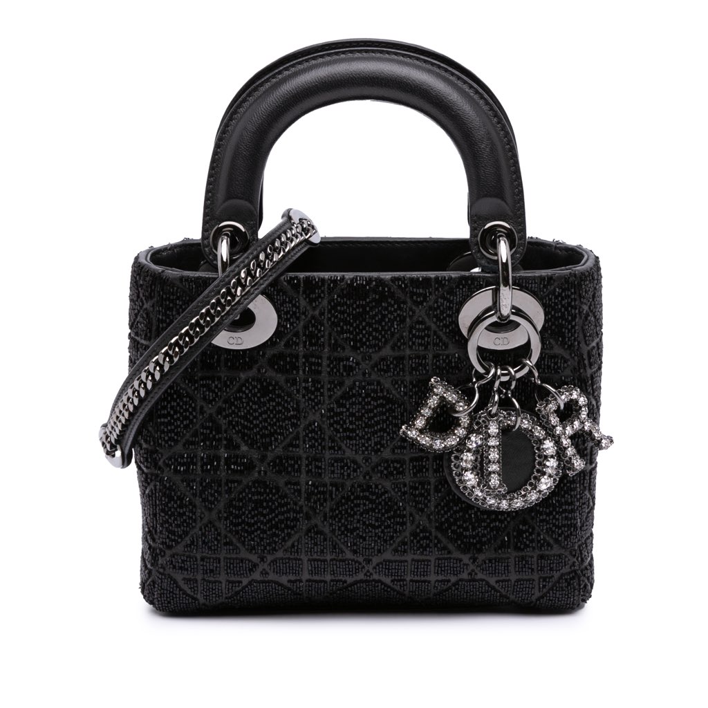 Dior Mini Beaded Lambskin Crystal Cannage Lady Dior