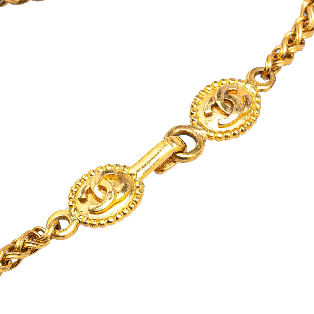 Chanel Gold Plated CC Medallion Clover Pendant Necklace - 3