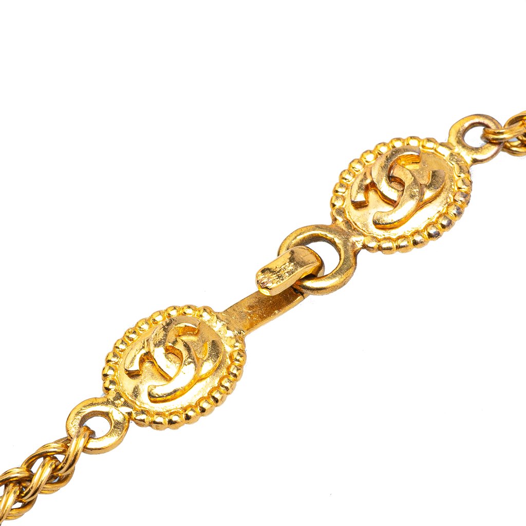 Chanel Gold Plated CC Medallion Clover Pendant Necklace - 4