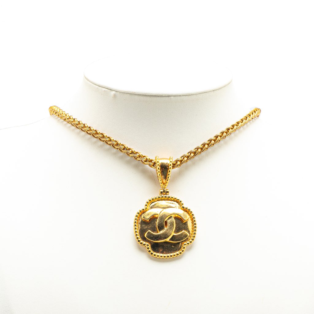 Chanel Gold Plated CC Medallion Clover Pendant Necklace - 5