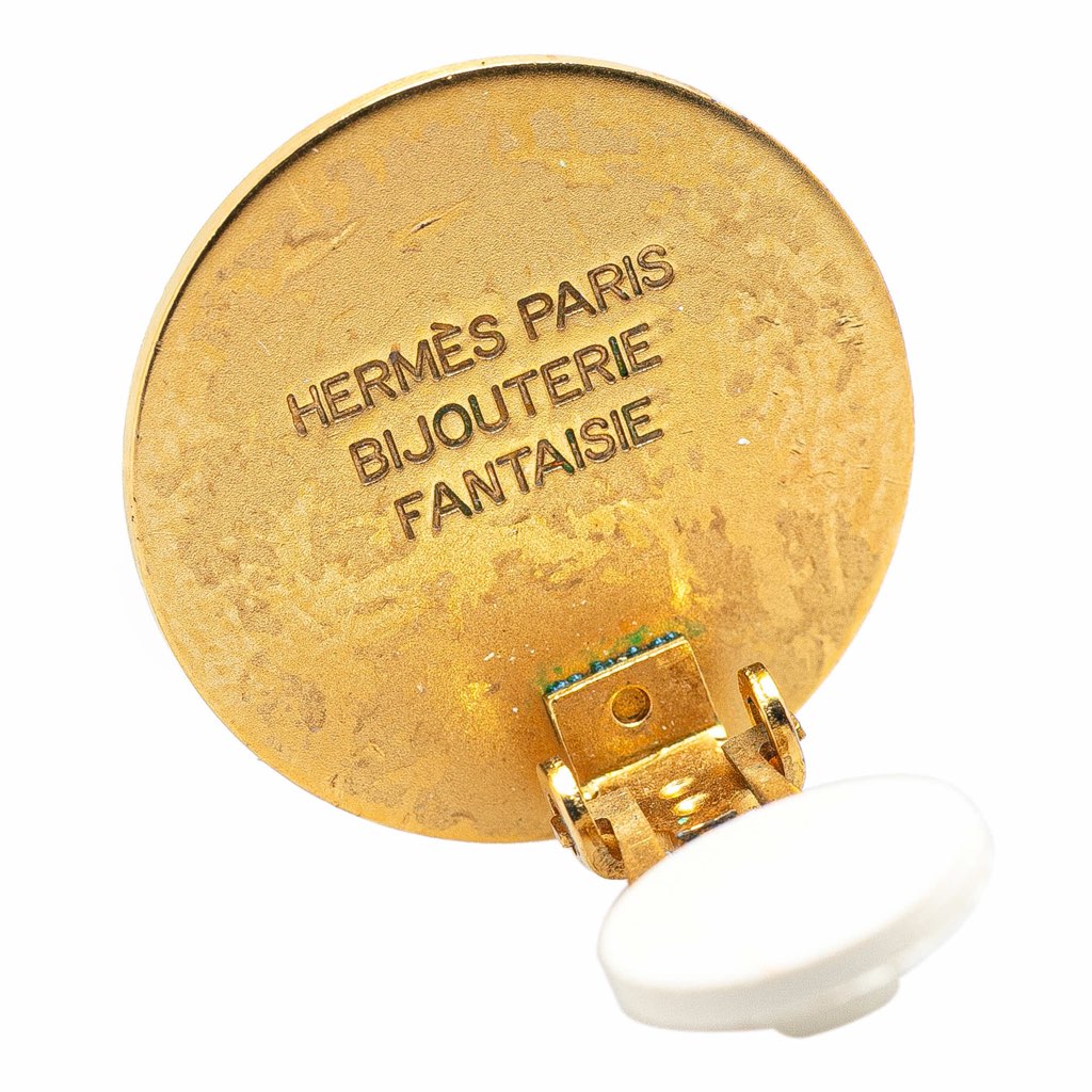 Hermès Gold Plated Bijouterie Fantaisie Clou De Selle Clip On Earrings - 3