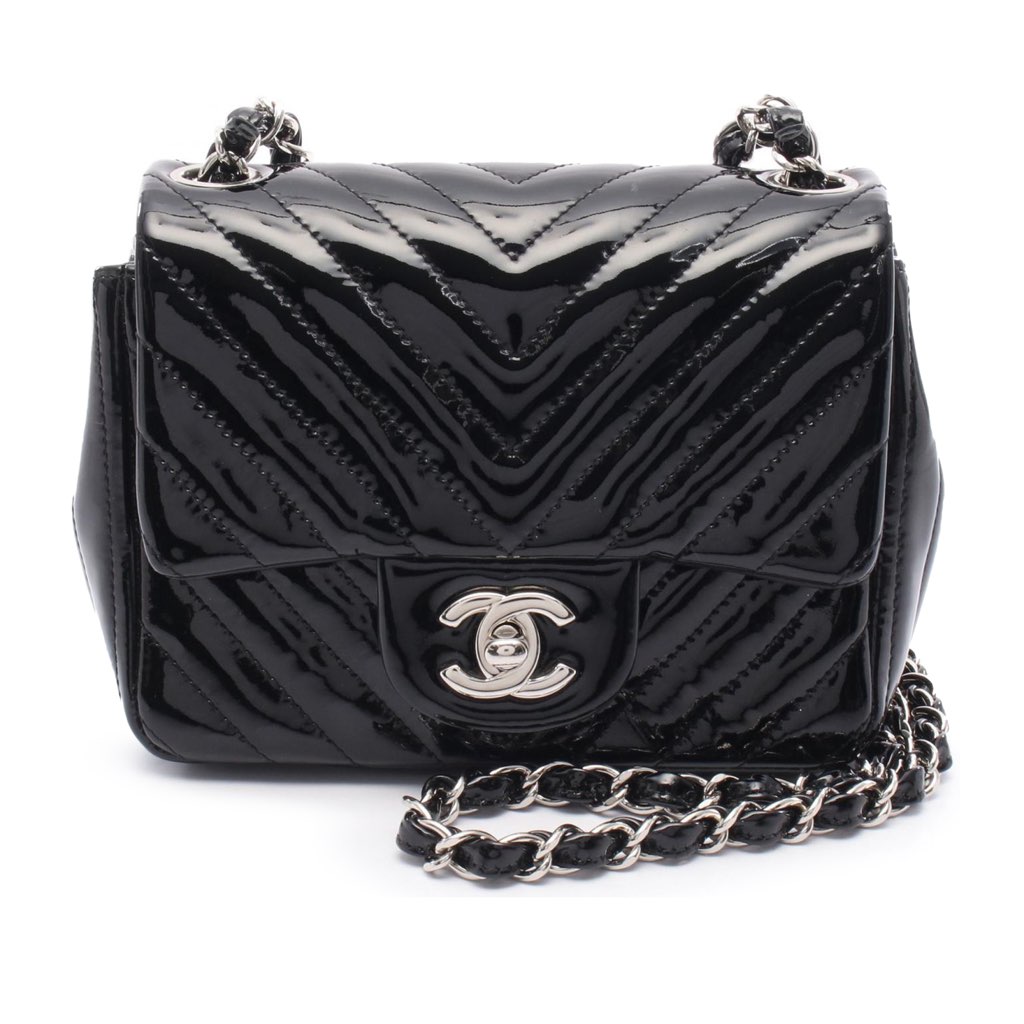 Chanel Mini Square Classic Chevron Patent Single Flap