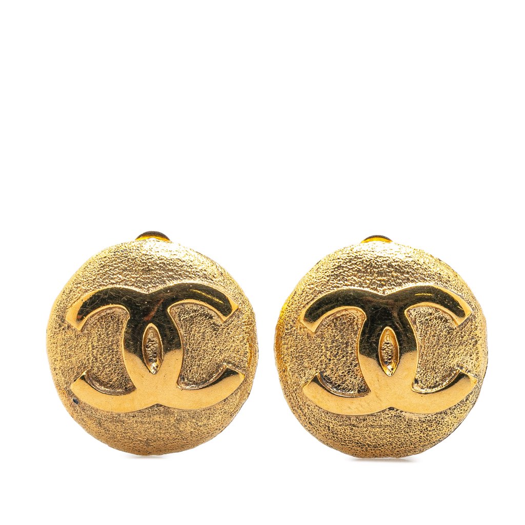 Chanel Gold Plated CC Round Clip On Earrings