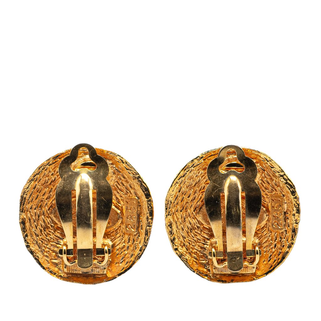Chanel Gold Plated CC Round Clip On Earrings - 2