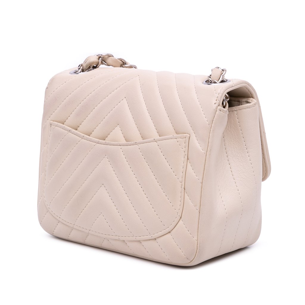Chanel Mini Square Classic Chevron Lambskin Single Flap - Back view