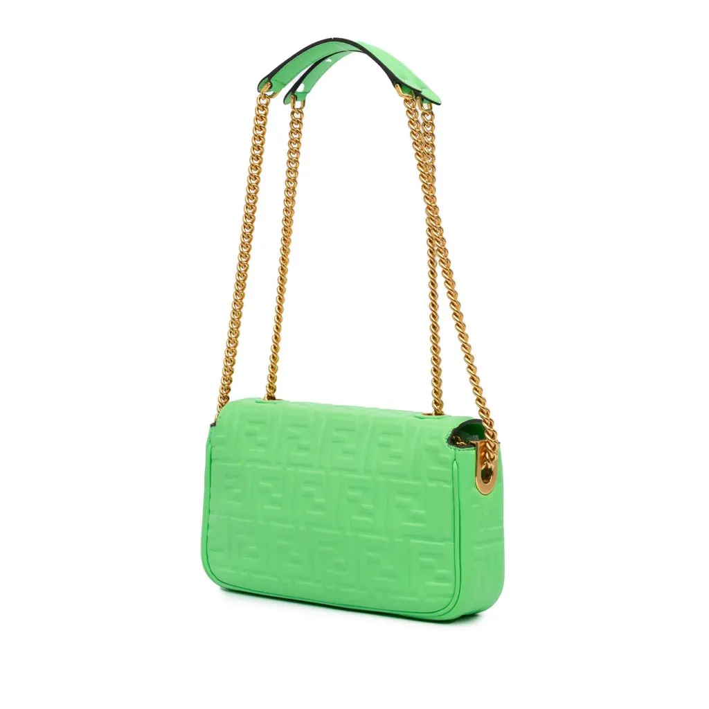 Fendi Zucca Embossed Leather Chain Midi Baguette Green Leather Very good - Back View