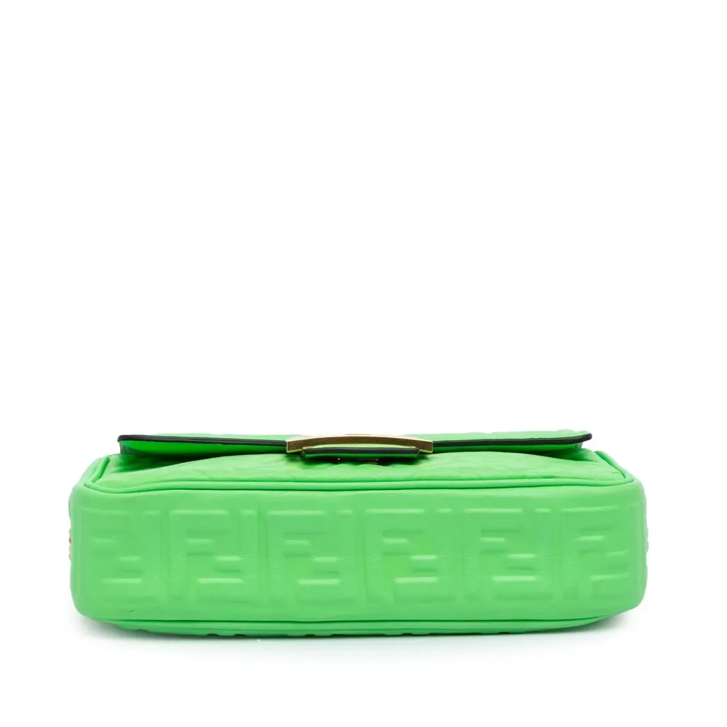 Fendi Zucca Embossed Leather Chain Midi Baguette Green Leather Very good - Inside View
