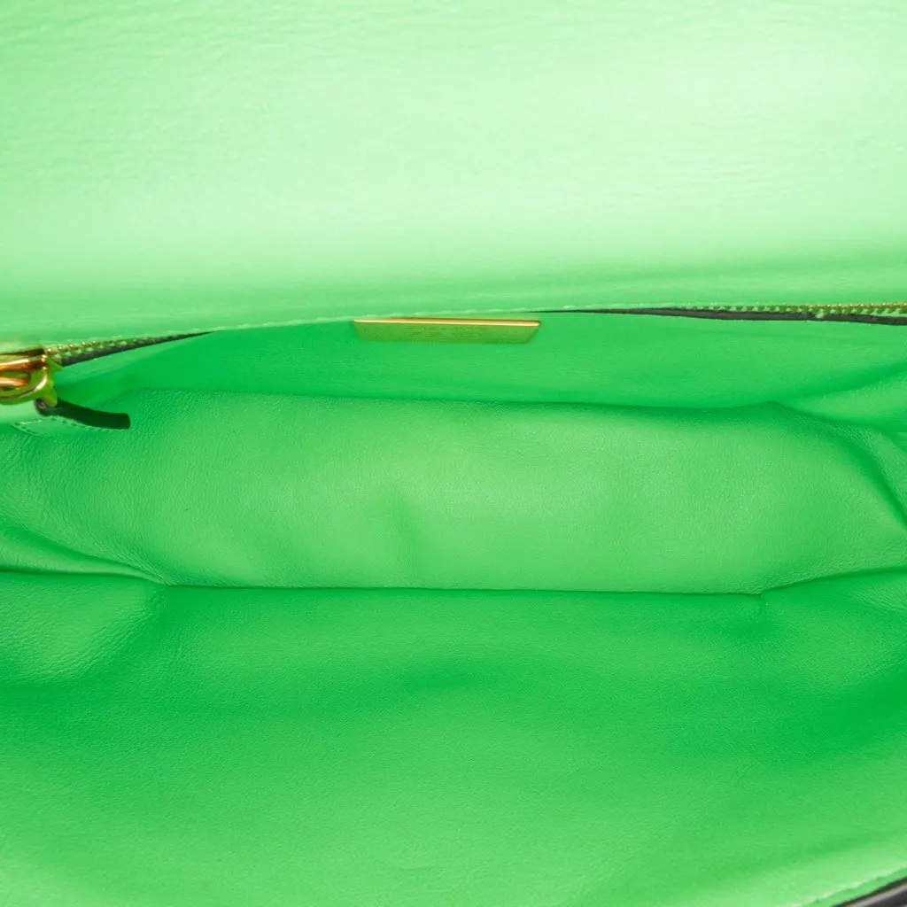 Fendi Zucca Embossed Leather Chain Midi Baguette Green Leather Very good - Box View