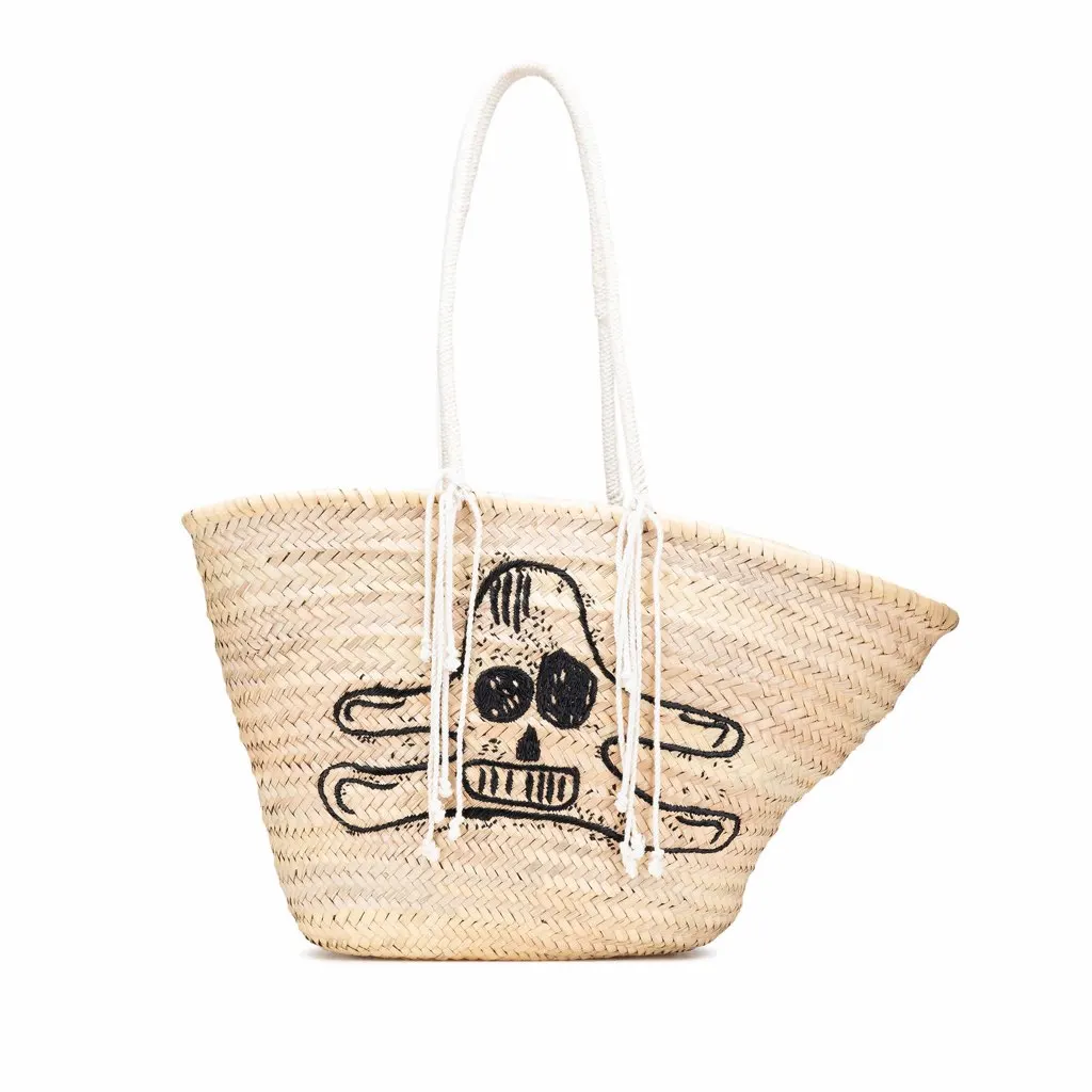 Celine Andre Butzer Large Raffia Classic Wanderer Embroidered Shopping Tote Brown Very good - Front View