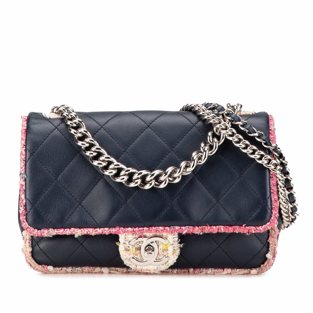 Chanel Quilted Lambskin and Tweed Elegant Trim Flap