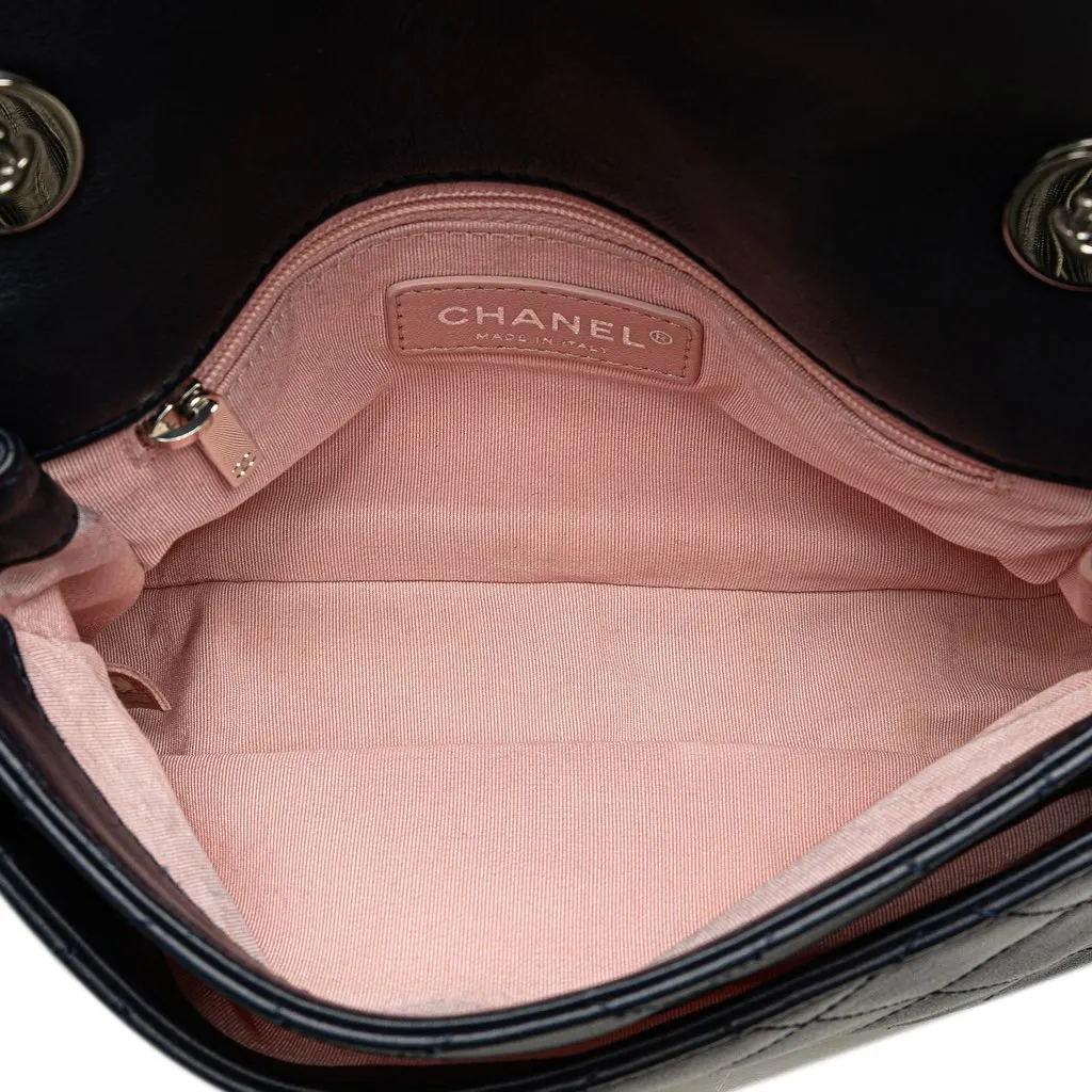 Chanel Quilted Lambskin and Tweed Elegant Trim Flap Blue Leather Very good - Model View