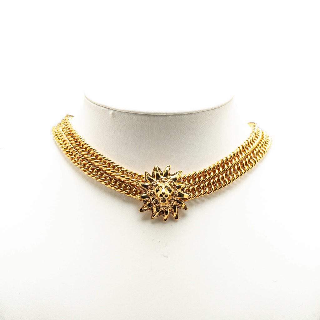 Chanel Gold Plated Lion Head Choker Necklace - 4