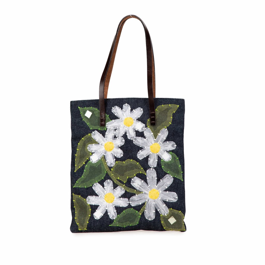 Fendi Denim Floral Applique Tote