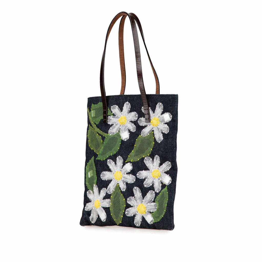 Fendi Denim Floral Applique Tote - 2