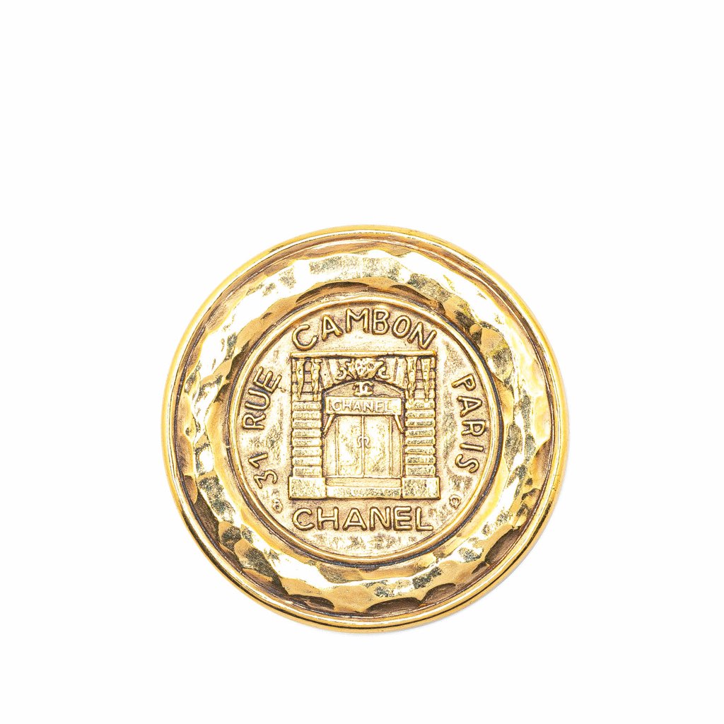 Chanel Gold Plated 31 Rue Cambon Round Brooch