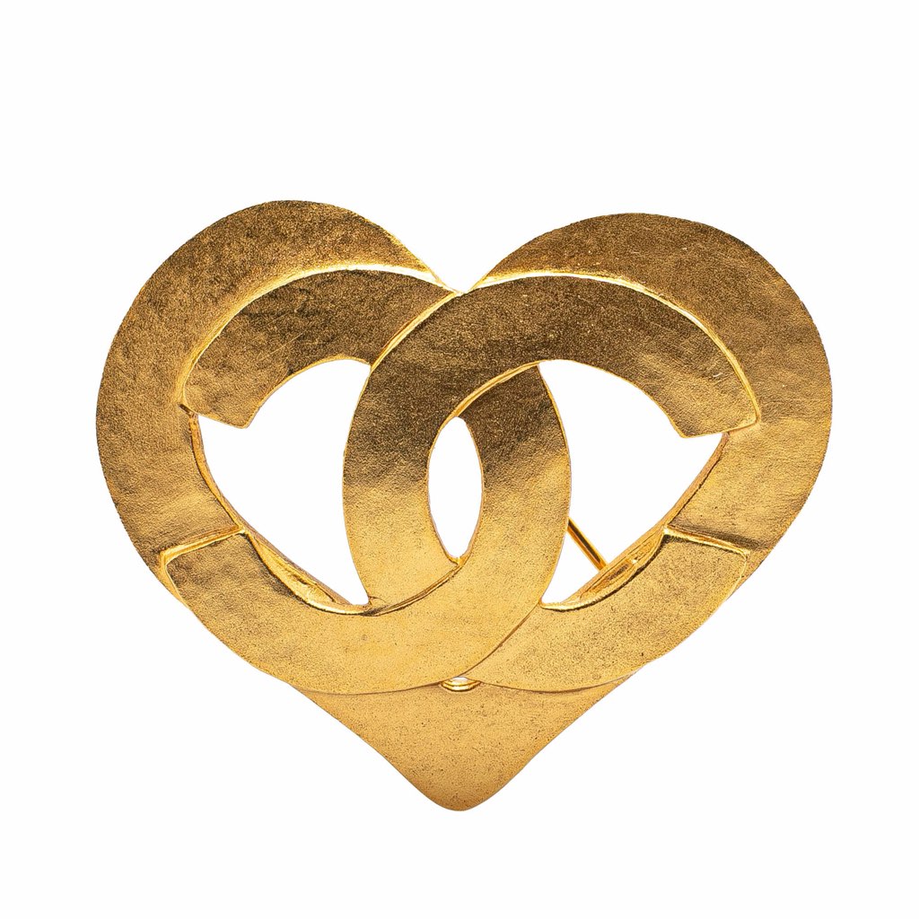 Chanel Gold Plated CC Heart Brooch