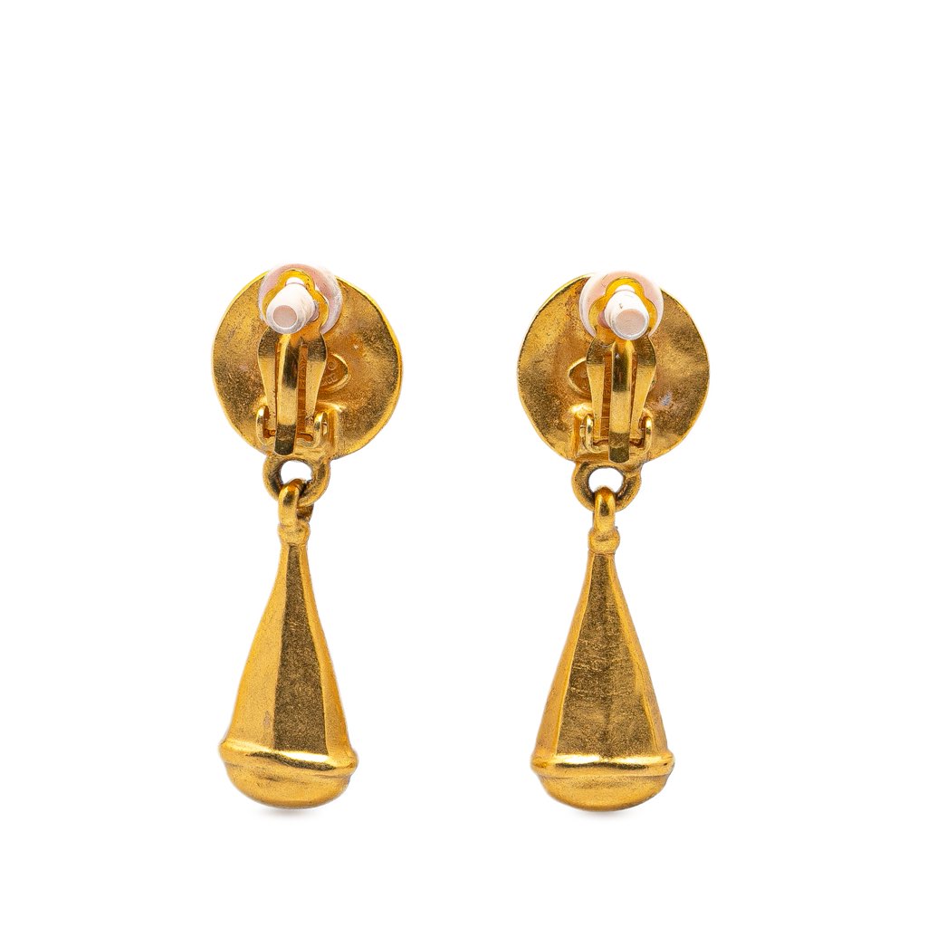 Chanel Gold Plated CC Teardrop Clip On Earrings - 2
