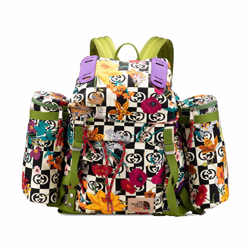 Gucci The North Face Floral Multicolor Nylon and Leather Backpack