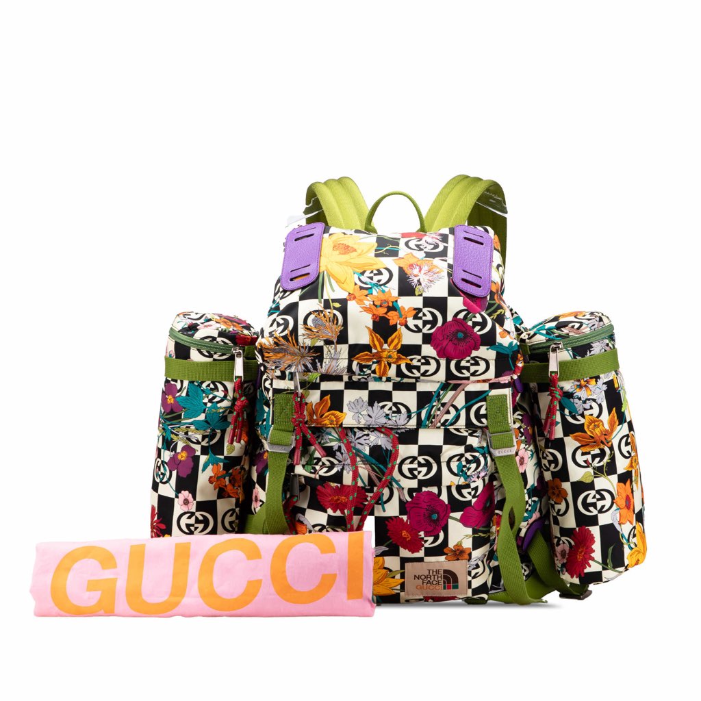 Gucci The North Face Floral Multicolor Nylon and Leather Backpack - Image 15