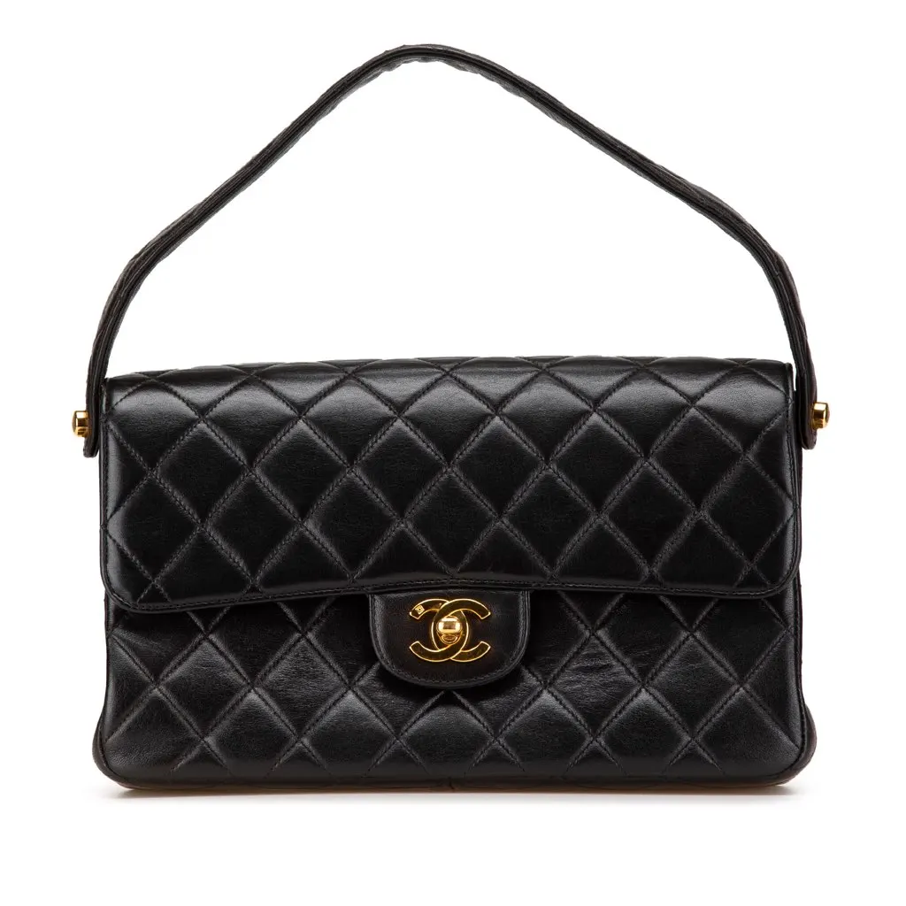 Chanel Quilted Lambskin Double Sided Flap Black Leather Good - Front View