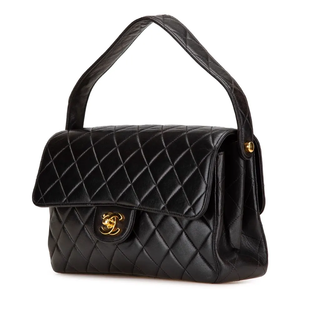 Chanel Quilted Lambskin Double Sided Flap Black Leather Good - Back View