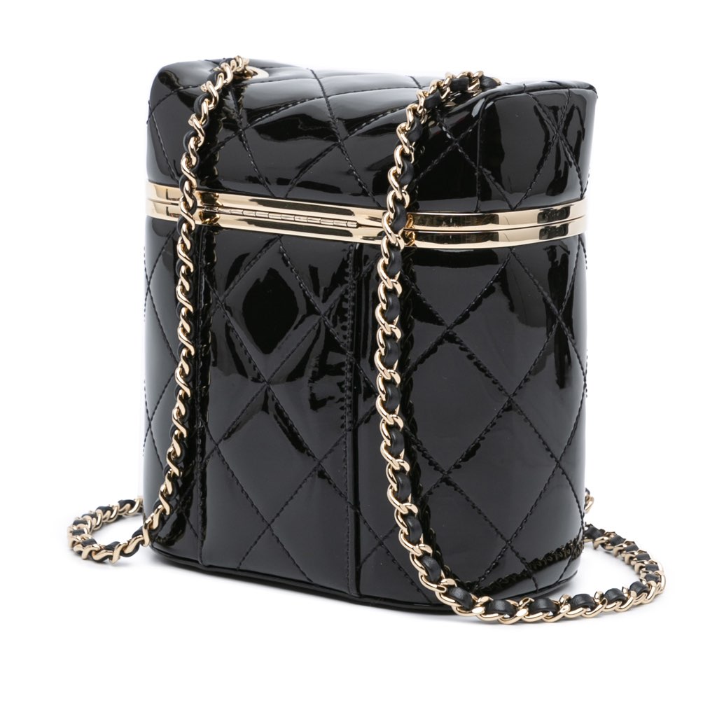 Chanel Quilted Patent Logo Chain Vanity Case - 2