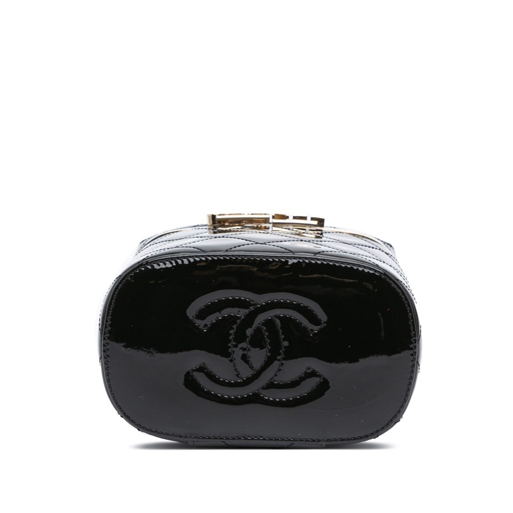Chanel Quilted Patent Logo Chain Vanity Case - 3