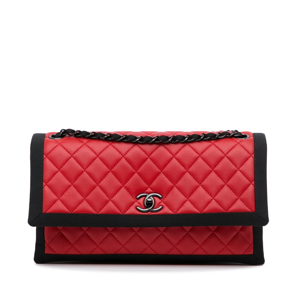 Chanel Medium Quilted Lambskin Grosgrain Two Tone Flap