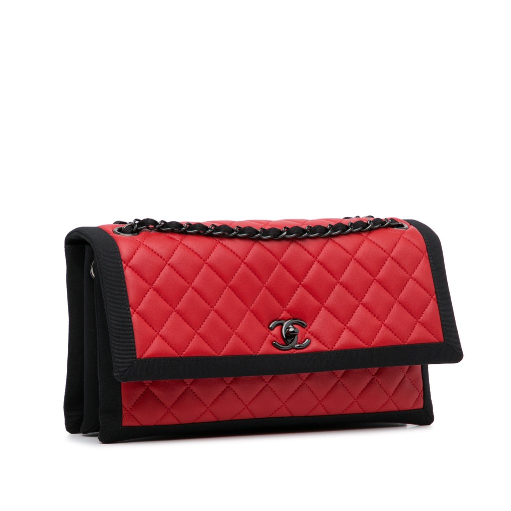 Chanel Medium Quilted Lambskin Grosgrain Two Tone Flap - 2