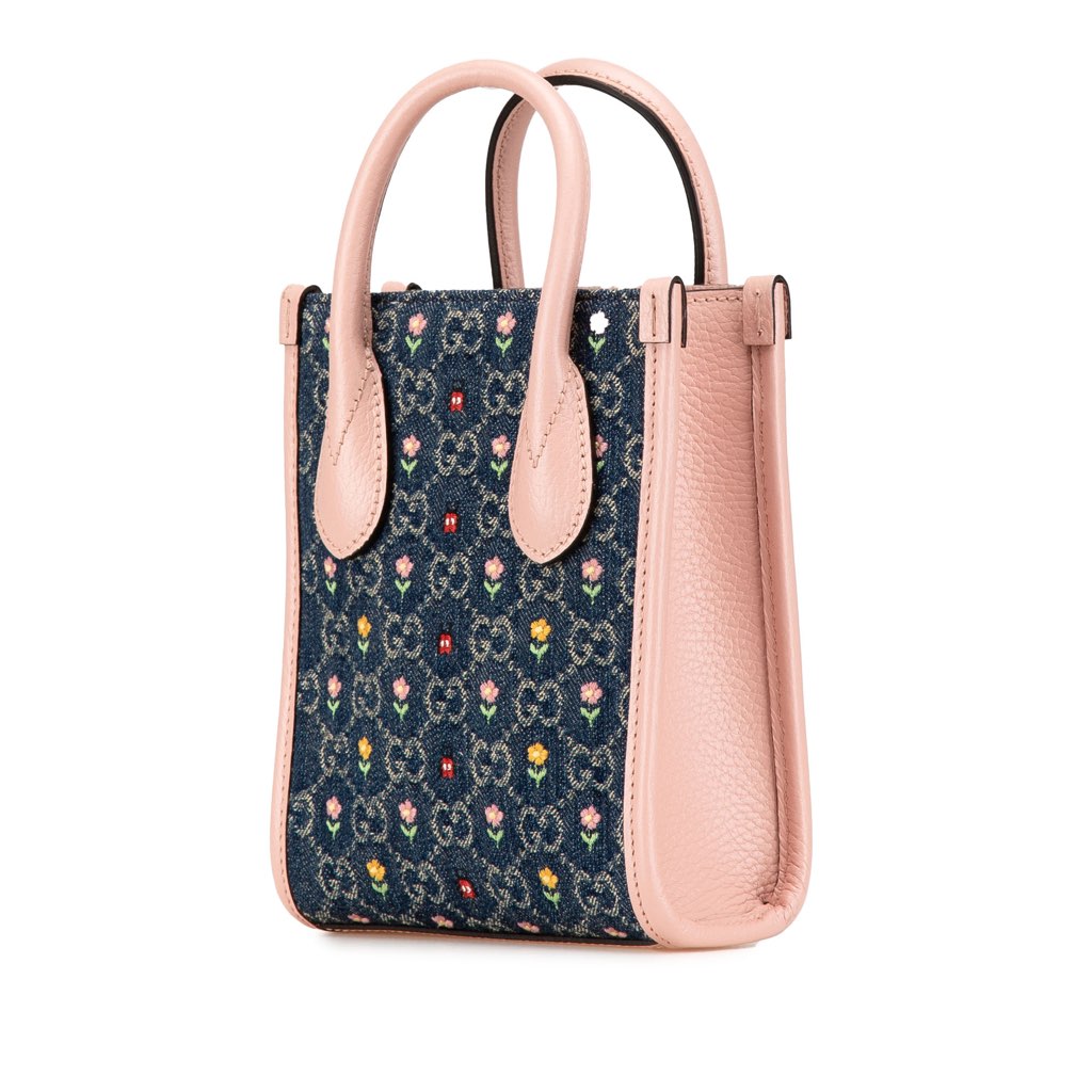 Gucci Mini GG Denim Interlocking G Flowers Tote - 2