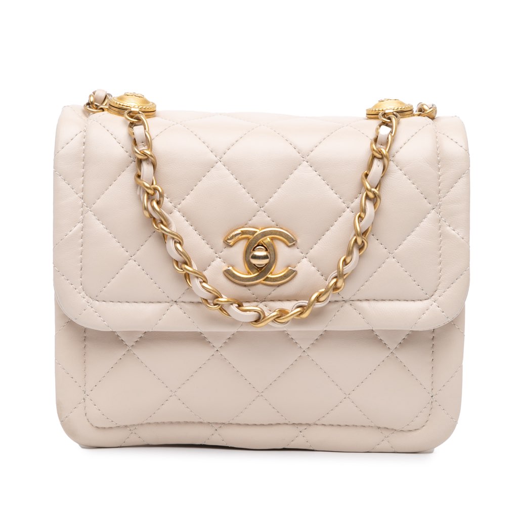 Chanel Small Lambskin Button On Top Flap