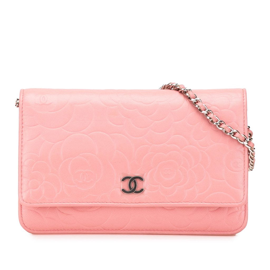 Chanel Embossed Lambskin Camellia Wallet On Chain