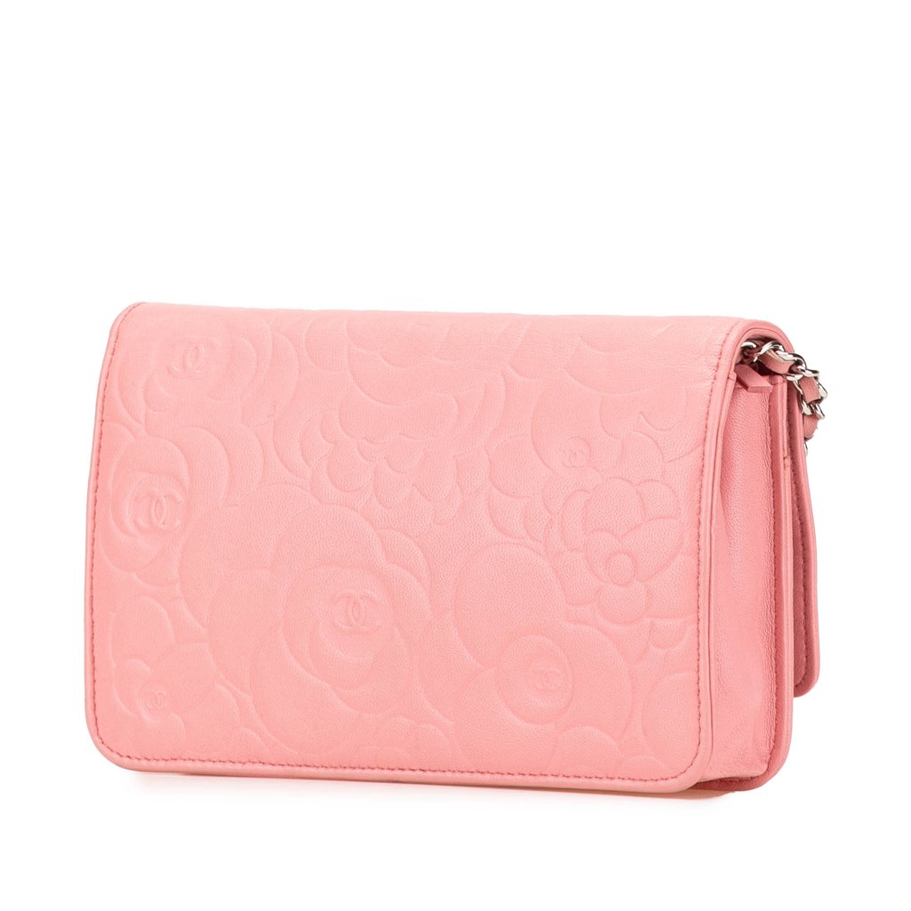 Chanel Embossed Lambskin Camellia Wallet On Chain - Back view